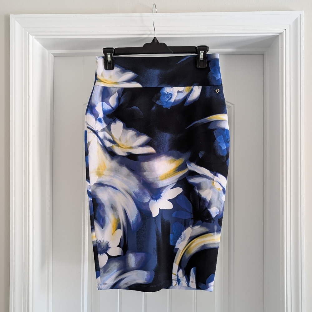 Thalia Sodi | Blue Patterned Pencil Skirt